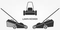 Lawn mower icon set. Lawnmower silhouettes. Grass care machine. Vector illustration. Royalty Free Stock Photo